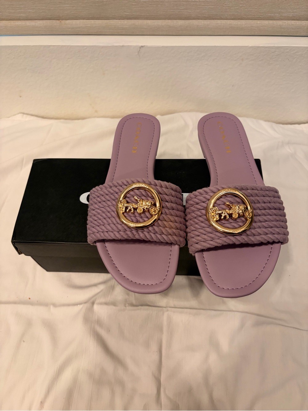 Lavender Braided Slide Sandals with Gold Accent